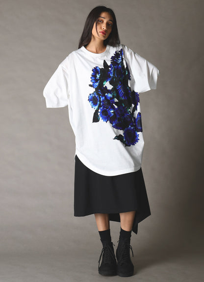 BLUE FLOWER PRINT BIG T-SHIRT