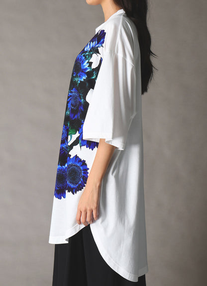 BLUE FLOWER PRINT BIG T-SHIRT