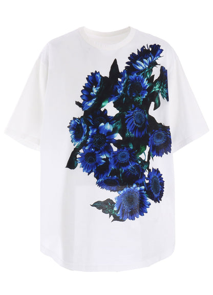 BLUE FLOWER PRINT BIG T-SHIRT