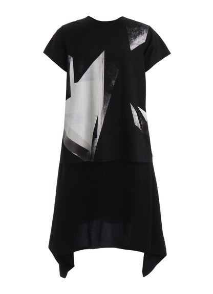 GEOMETRIC CREPE DE CHINE LONG SHIRT LAYERED T