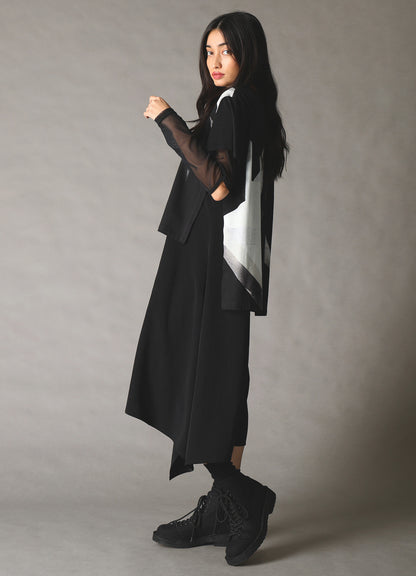 GEOMETRIC CREPE DE CHINE LONG SHIRT LAYERED T