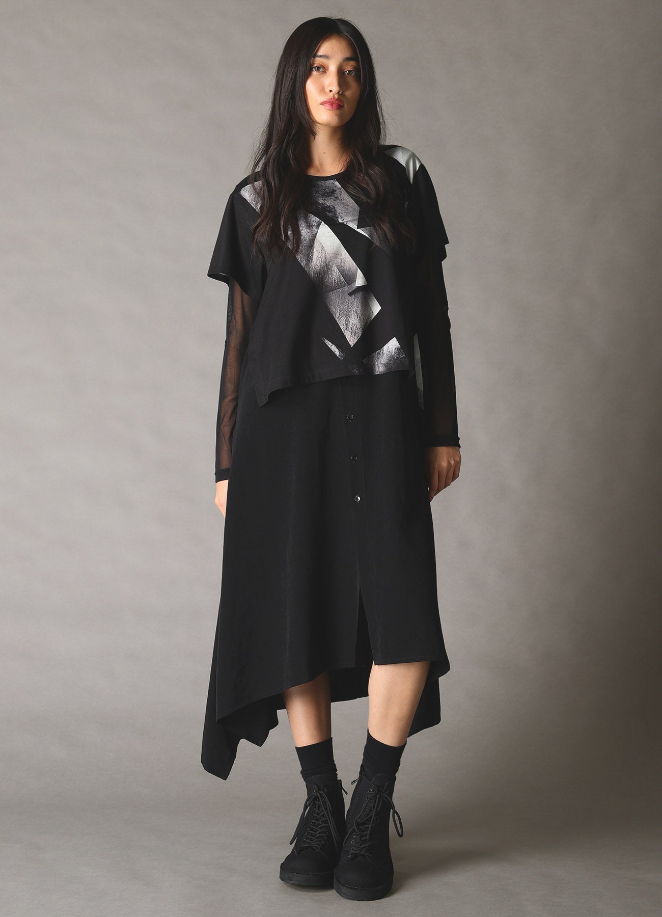 GEOMETRIC CREPE DE CHINE LONG SHIRT LAYERED T – THE SHOP YOHJI