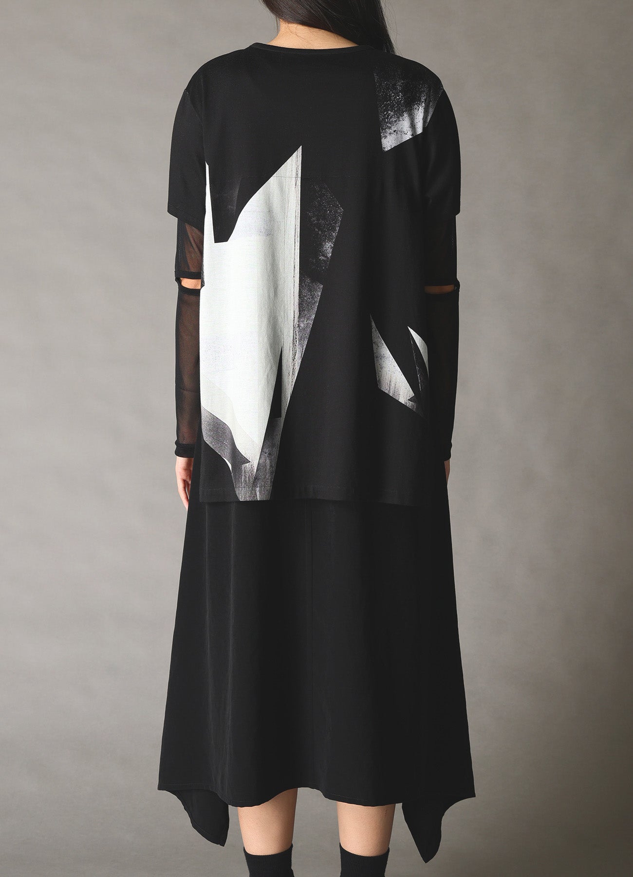 GEOMETRIC CREPE DE CHINE LONG SHIRT LAYERED T