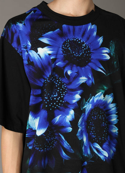BLUE FLOWER PRINT SHORT SLEEVE T-SHIRT