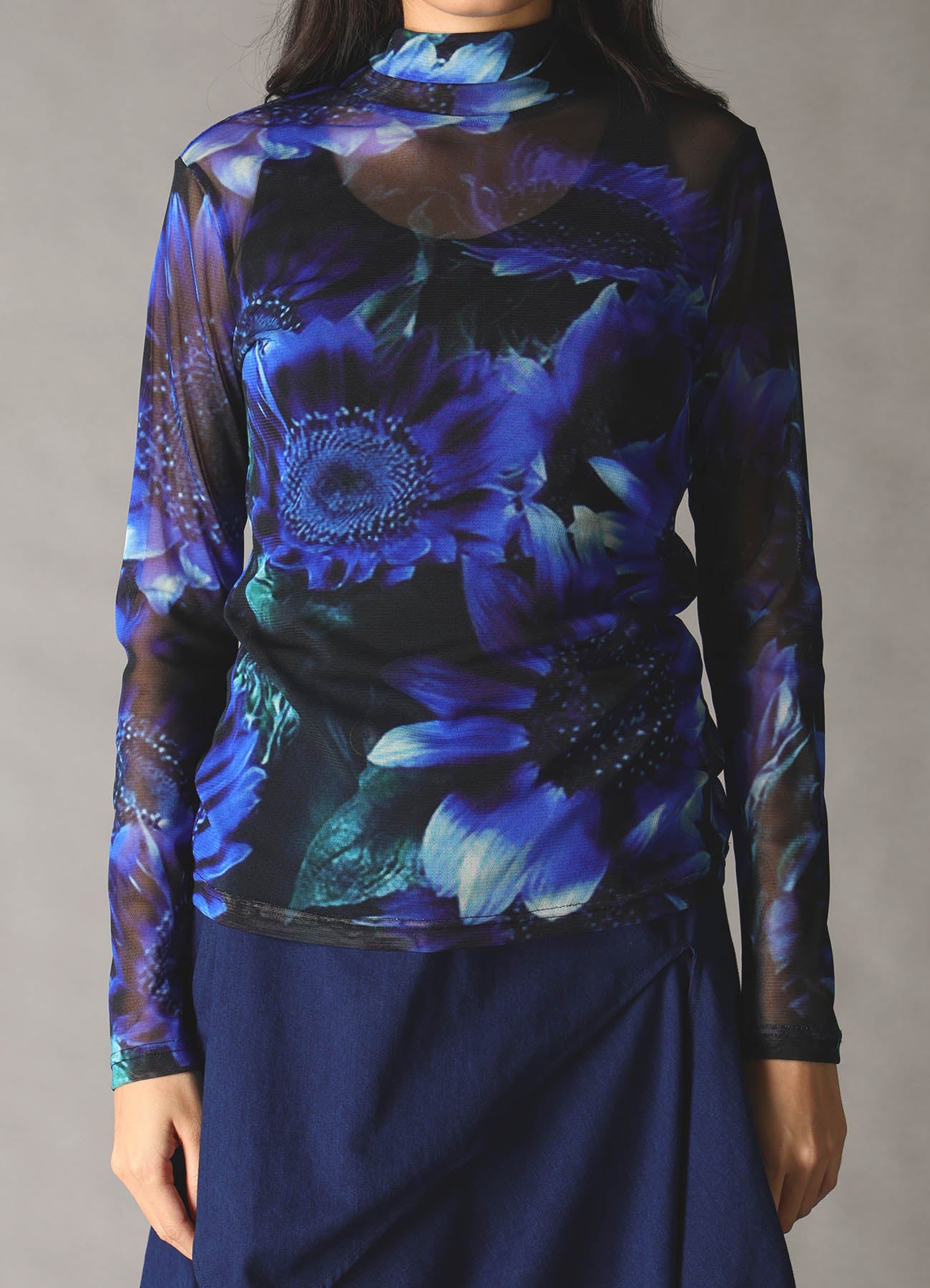 BULE FLOWER PRINT SOFT TULLE