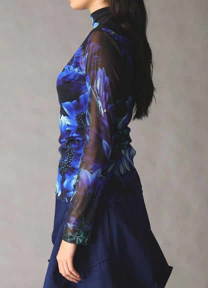 BULE FLOWER PRINT SOFT TULLE