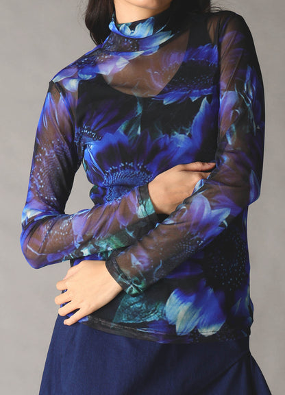 BULE FLOWER PRINT SOFT TULLE