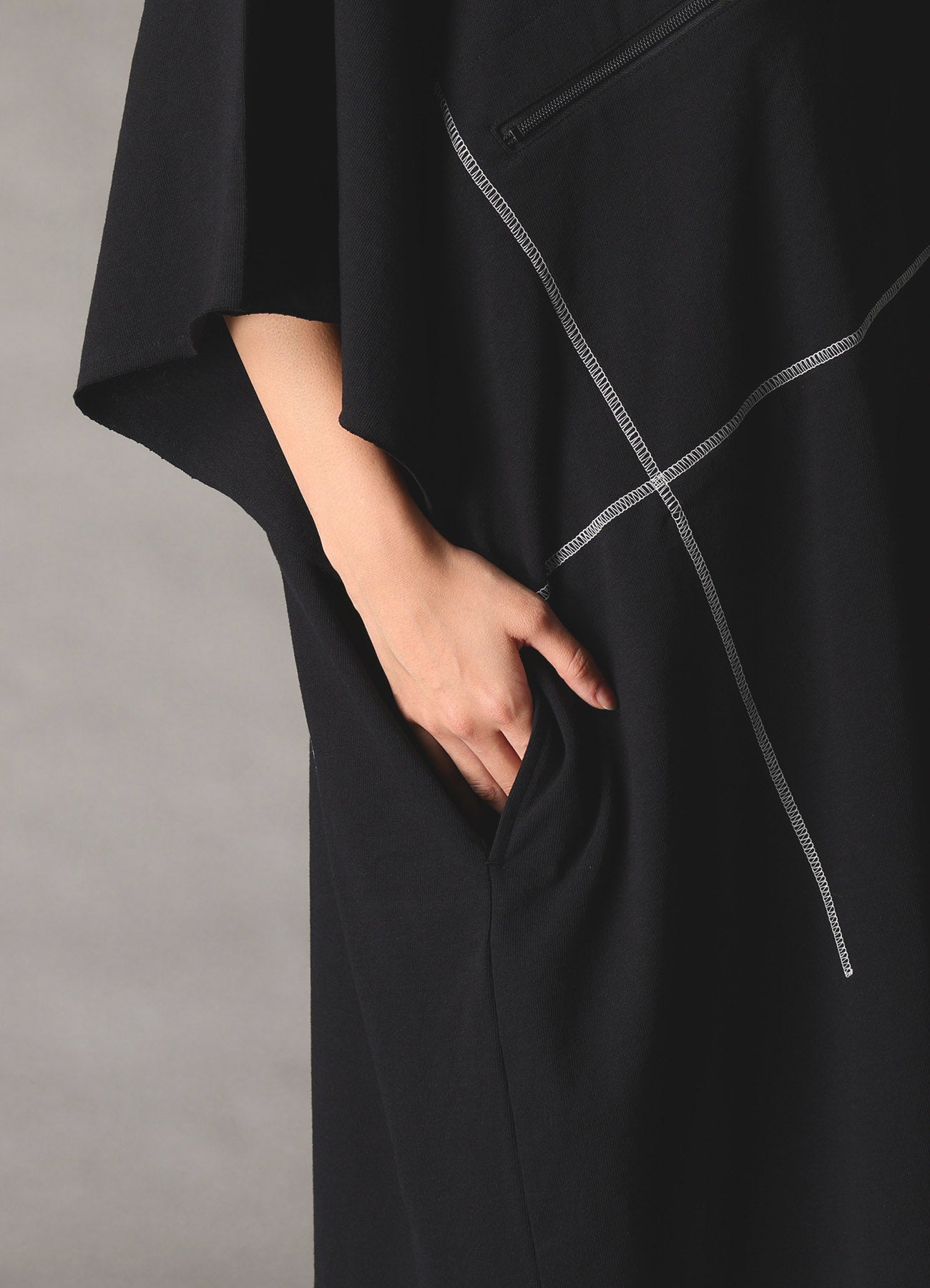 SLUB JERSEY LONG HOODIE WITH CHEST POCKET