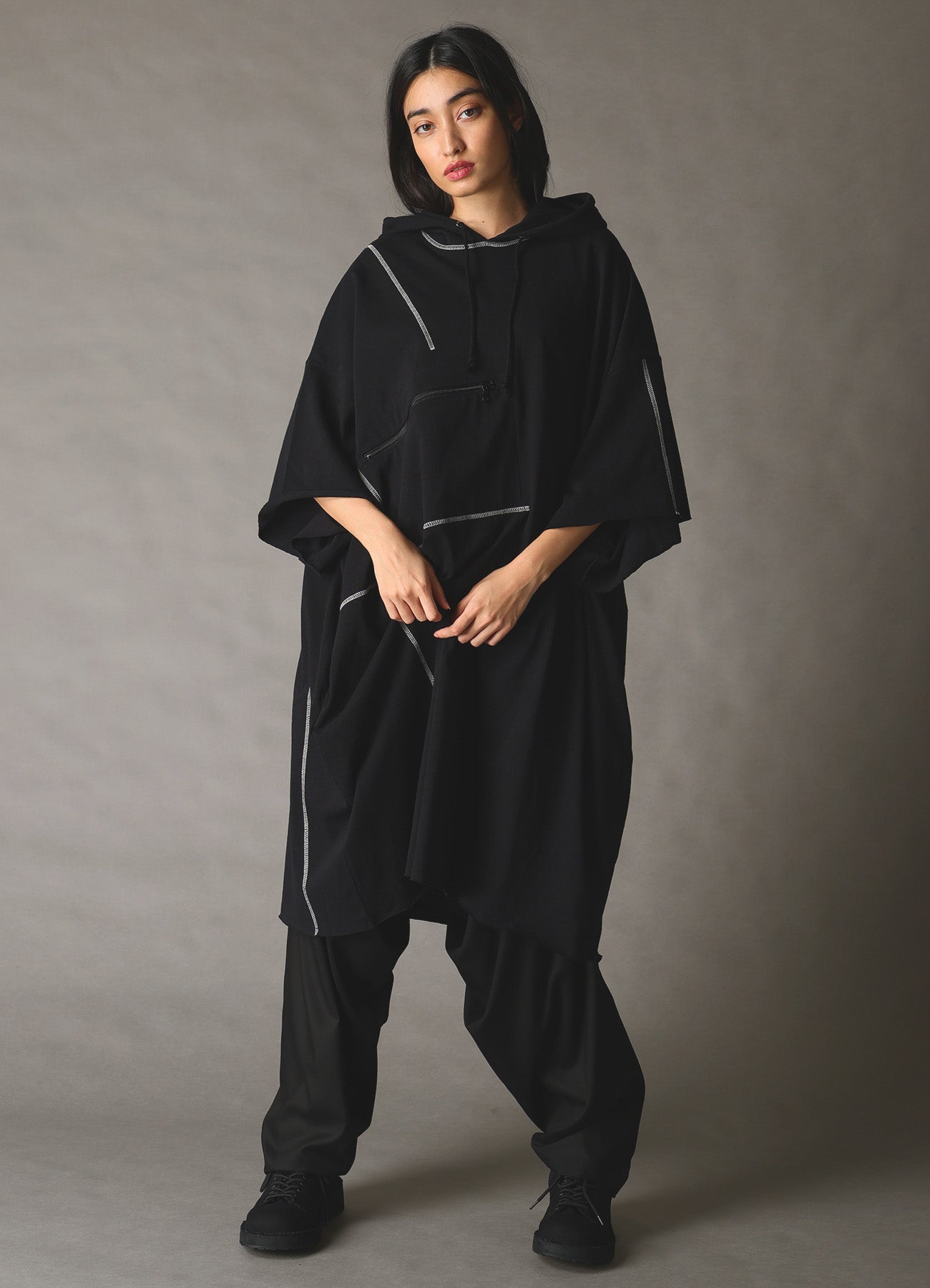 SLUB JERSEY LONG HOODIE WITH CHEST POCKET