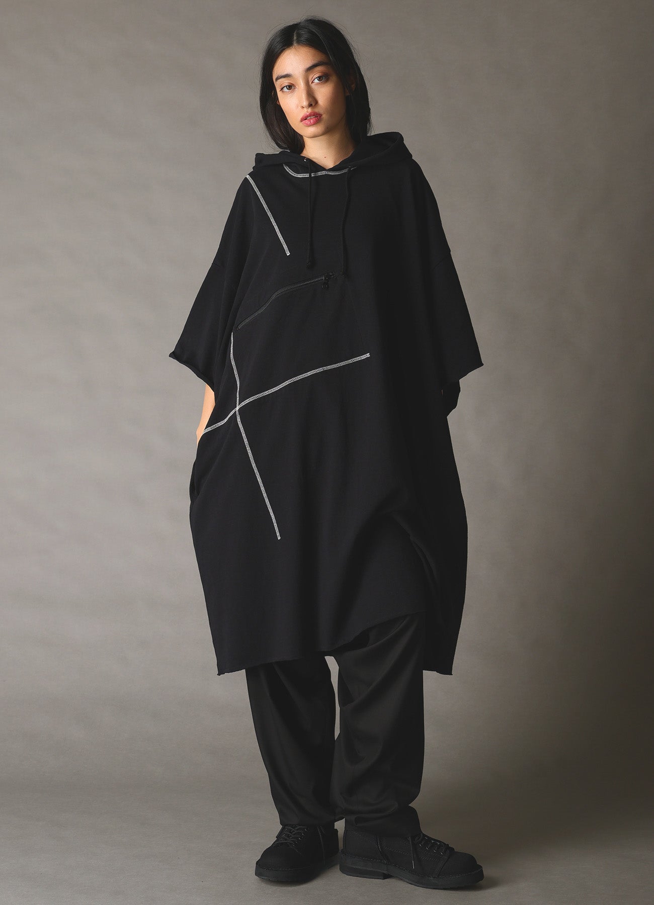 SLUB JERSEY LONG HOODIE WITH CHEST POCKET