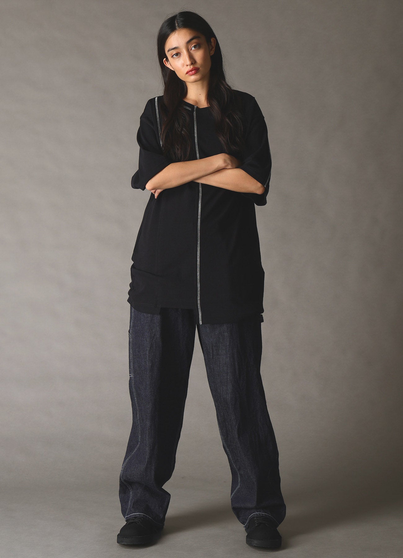 SLUB JERSEY SWITCHING T-SHIRT