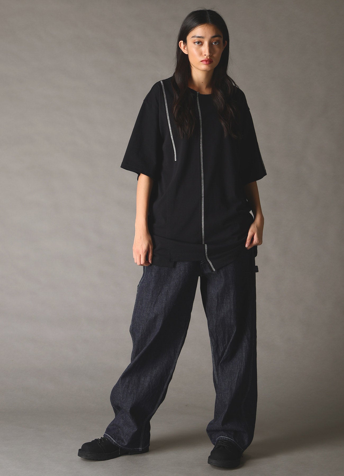 SLUB JERSEY SWITCHING T-SHIRT