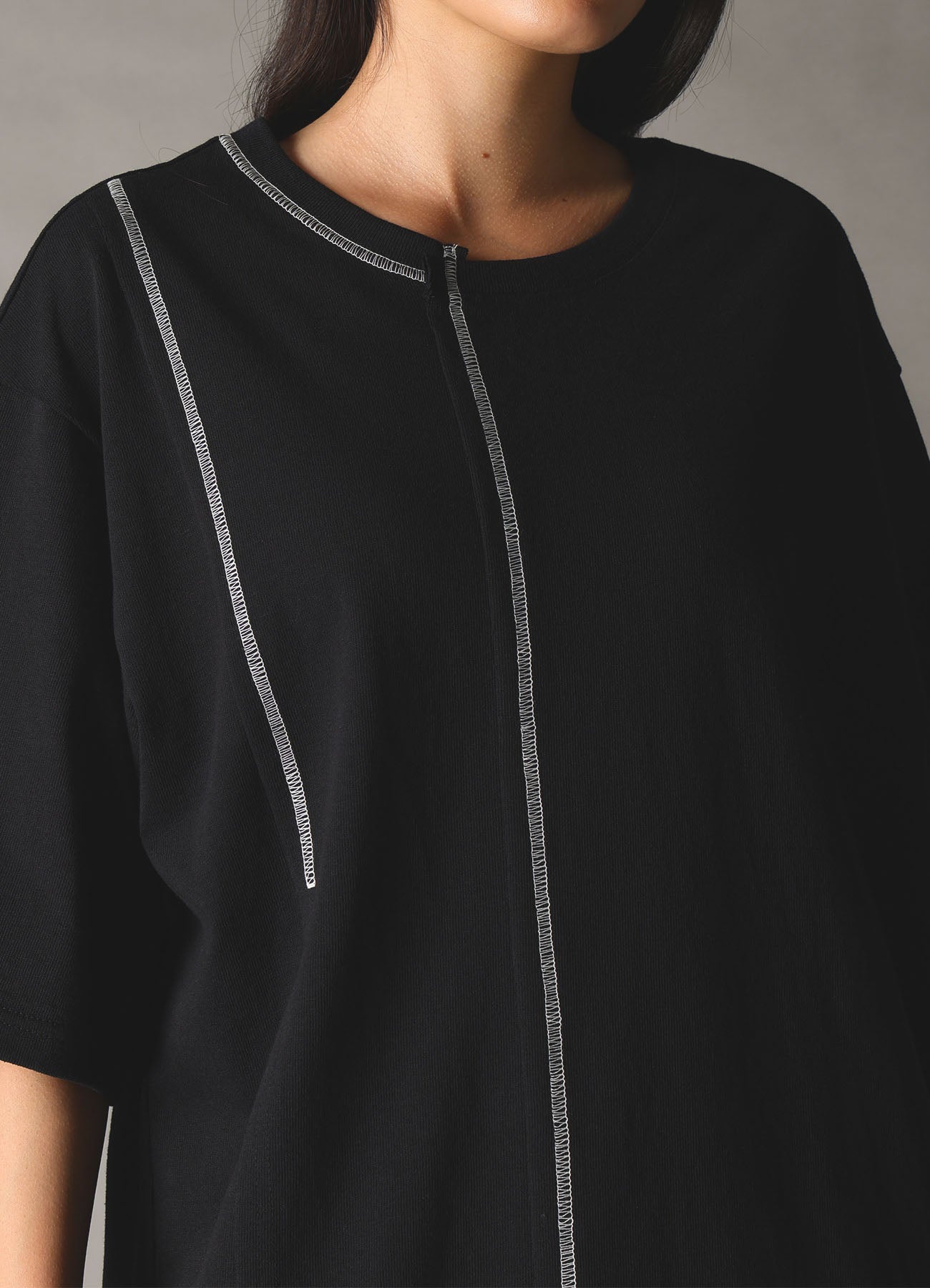 SLUB JERSEY SWITCHING T-SHIRT