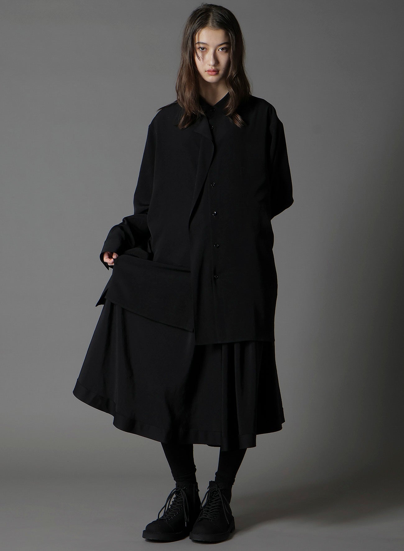 CREPE DE CHINE LEFT FRONT DRAPE SHIRT