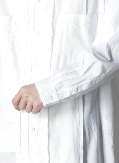 SWITCHING MATERIAL PATCHWORK WHITE SHIRT