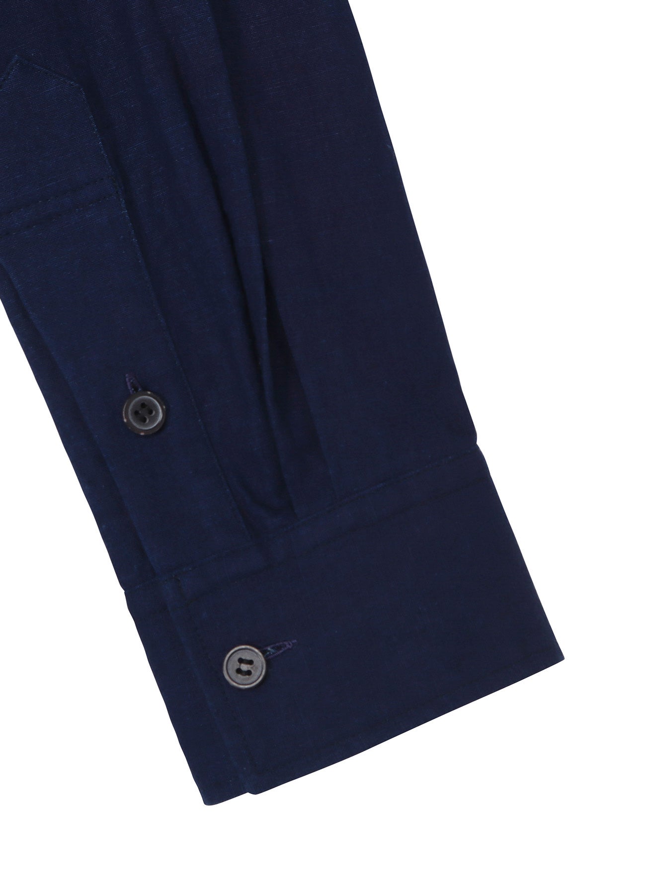 INDIGO DYED COTTON LINEN SHEETING DOUBLE COLLAR SLANTED POCKET SHIRT