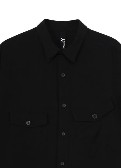 CELLULOSE LAWN DOUBLE COLLAR SLANTED POCKET SHIRT