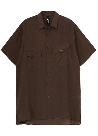 CELLULOSE LAWN DOUBLE COLLAR SLANTED POCKET SHIRT
