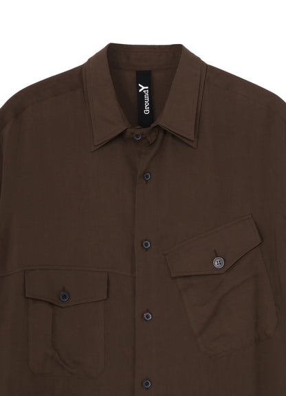 CELLULOSE LAWN DOUBLE COLLAR SLANTED POCKET SHIRT