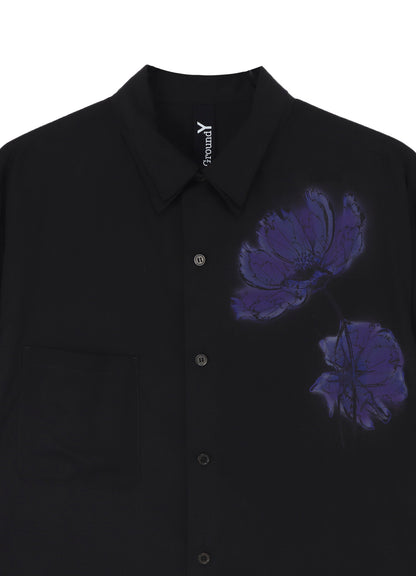FLORAL PRINT DOUBLE COLLAR SLANTED POCKET SHIRT