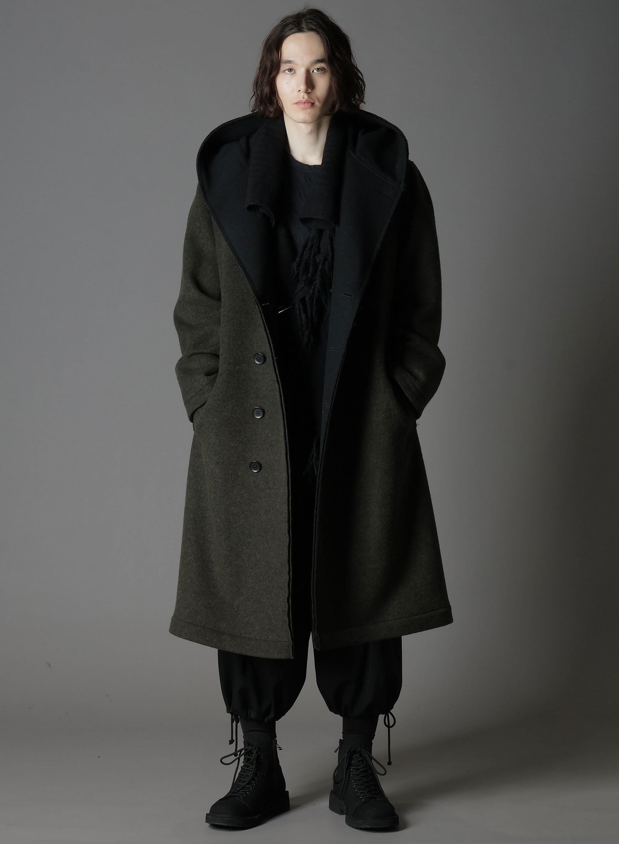 DOUBLE WEAVE MELTON UNRRIMMED HOODED COAT – THE SHOP YOHJI YAMAMOTO