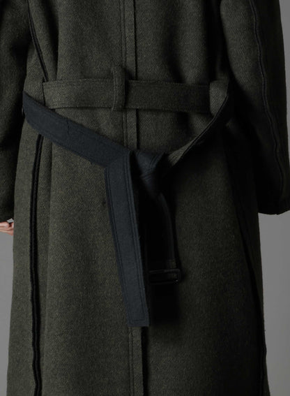 DOUBLE WEAVE MELTON UNRRIMMED HOODED COAT