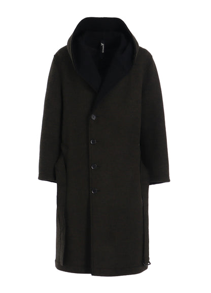 DOUBLE WEAVE MELTON UNRRIMMED HOODED COAT