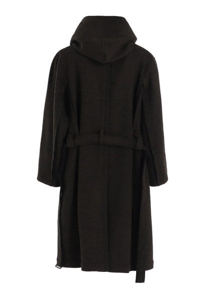 DOUBLE WEAVE MELTON UNRRIMMED HOODED COAT