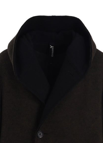 DOUBLE WEAVE MELTON UNRRIMMED HOODED COAT