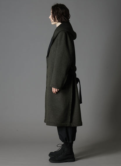 DOUBLE WEAVE MELTON UNRRIMMED HOODED COAT