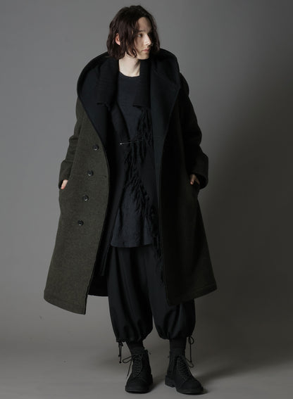 DOUBLE WEAVE MELTON UNRRIMMED HOODED COAT