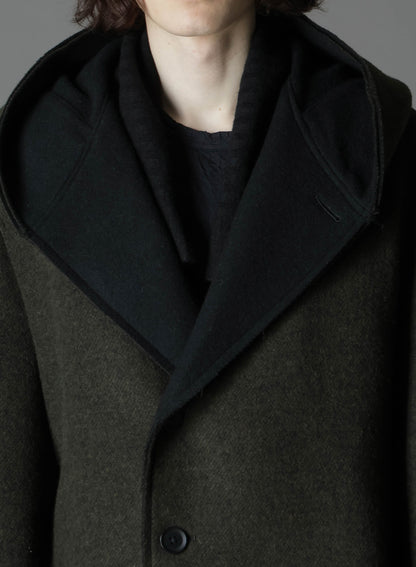 DOUBLE WEAVE MELTON UNRRIMMED HOODED COAT