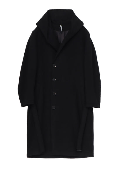 DOUBLE WEAVE MELTON UNRRIMMED HOODED COAT