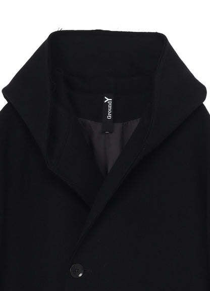 DOUBLE WEAVE MELTON UNRRIMMED HOODED COAT