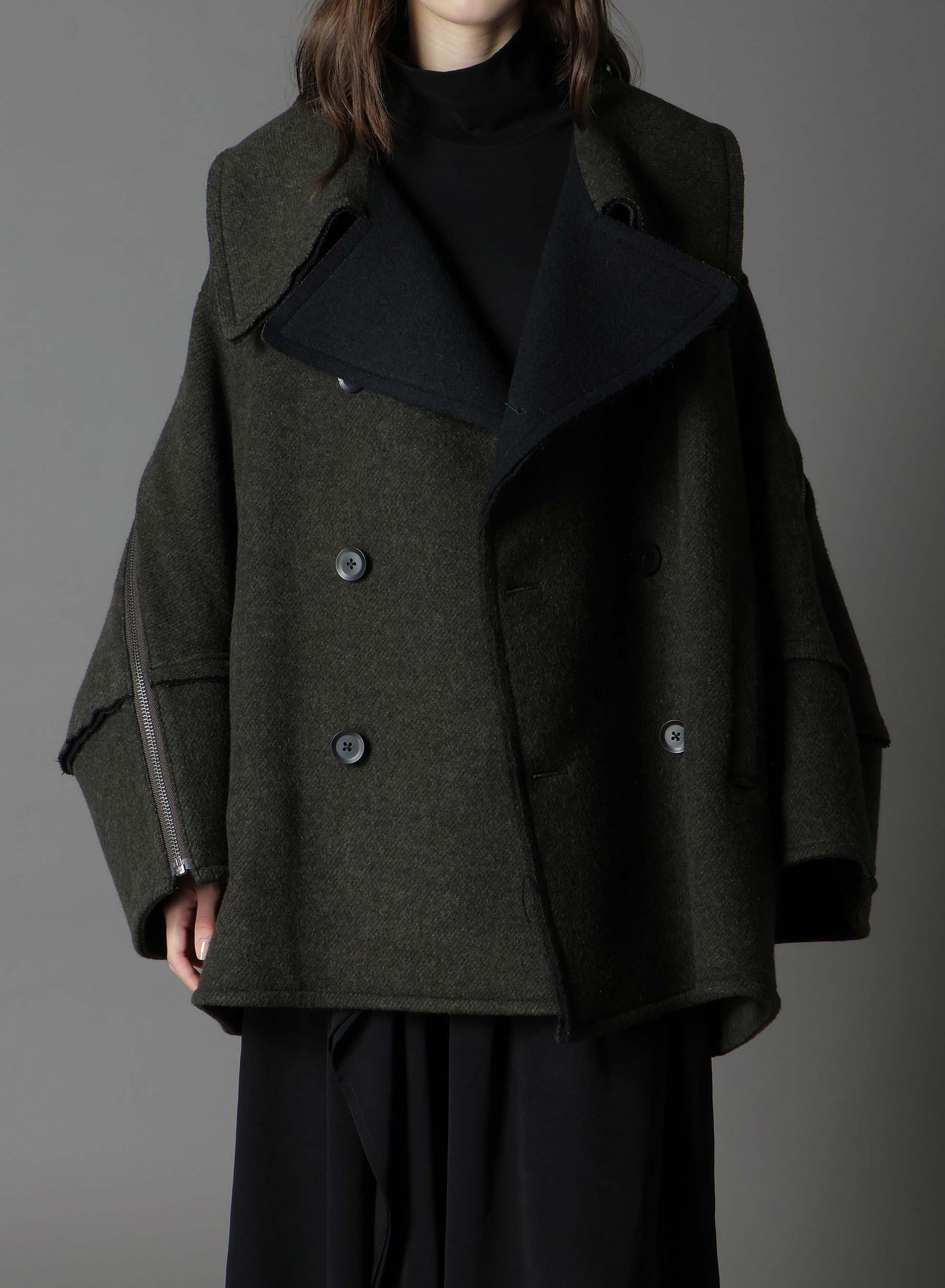 DOUBLE WEAVE MELTON SHORT LENGTH BIG SLEEVE DOUBLE COAT