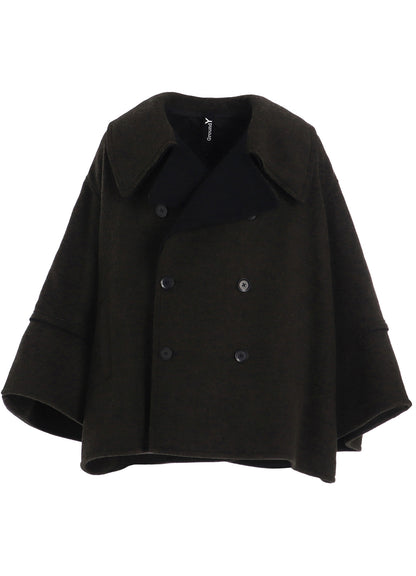 DOUBLE WEAVE MELTON SHORT LENGTH BIG SLEEVE DOUBLE COAT