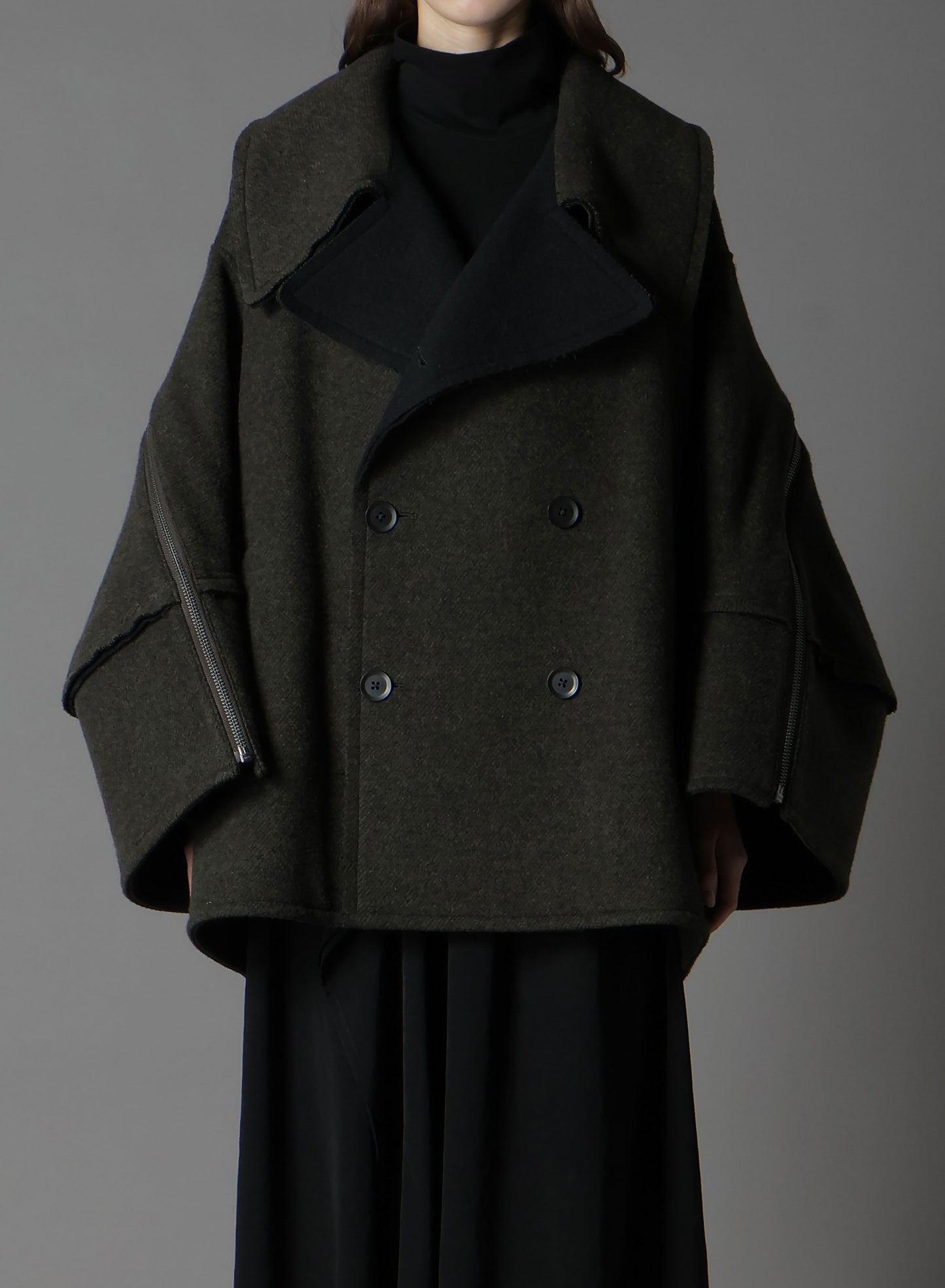 DOUBLE WEAVE MELTON SHORT LENGTH BIG SLEEVE DOUBLE COAT