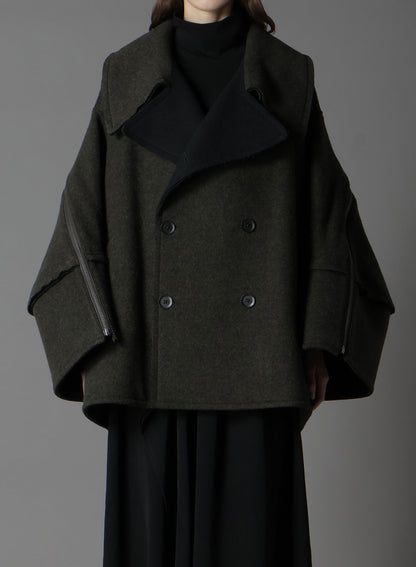DOUBLE WEAVE MELTON SHORT LENGTH BIG SLEEVE DOUBLE COAT