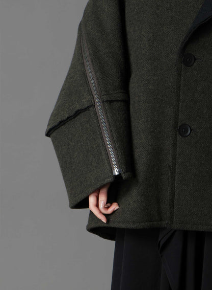 DOUBLE WEAVE MELTON SHORT LENGTH BIG SLEEVE DOUBLE COAT