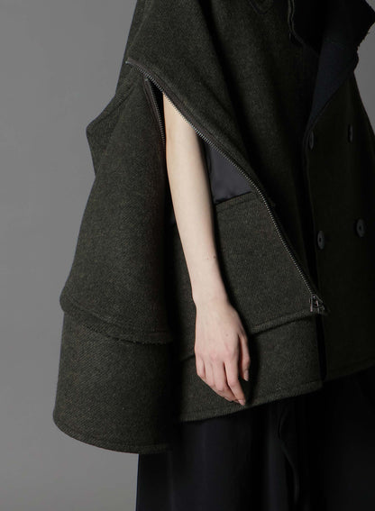 DOUBLE WEAVE MELTON SHORT LENGTH BIG SLEEVE DOUBLE COAT