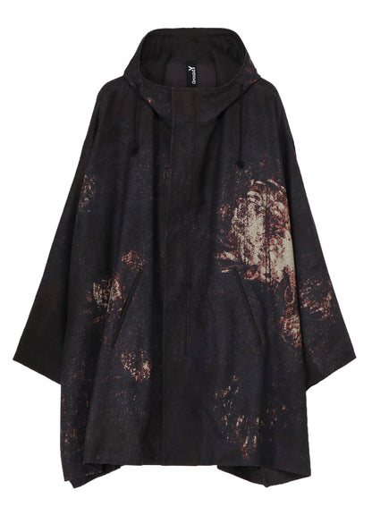 FLANNEL FLORAL PATTERN FRONT OPEN PONCHO COAT