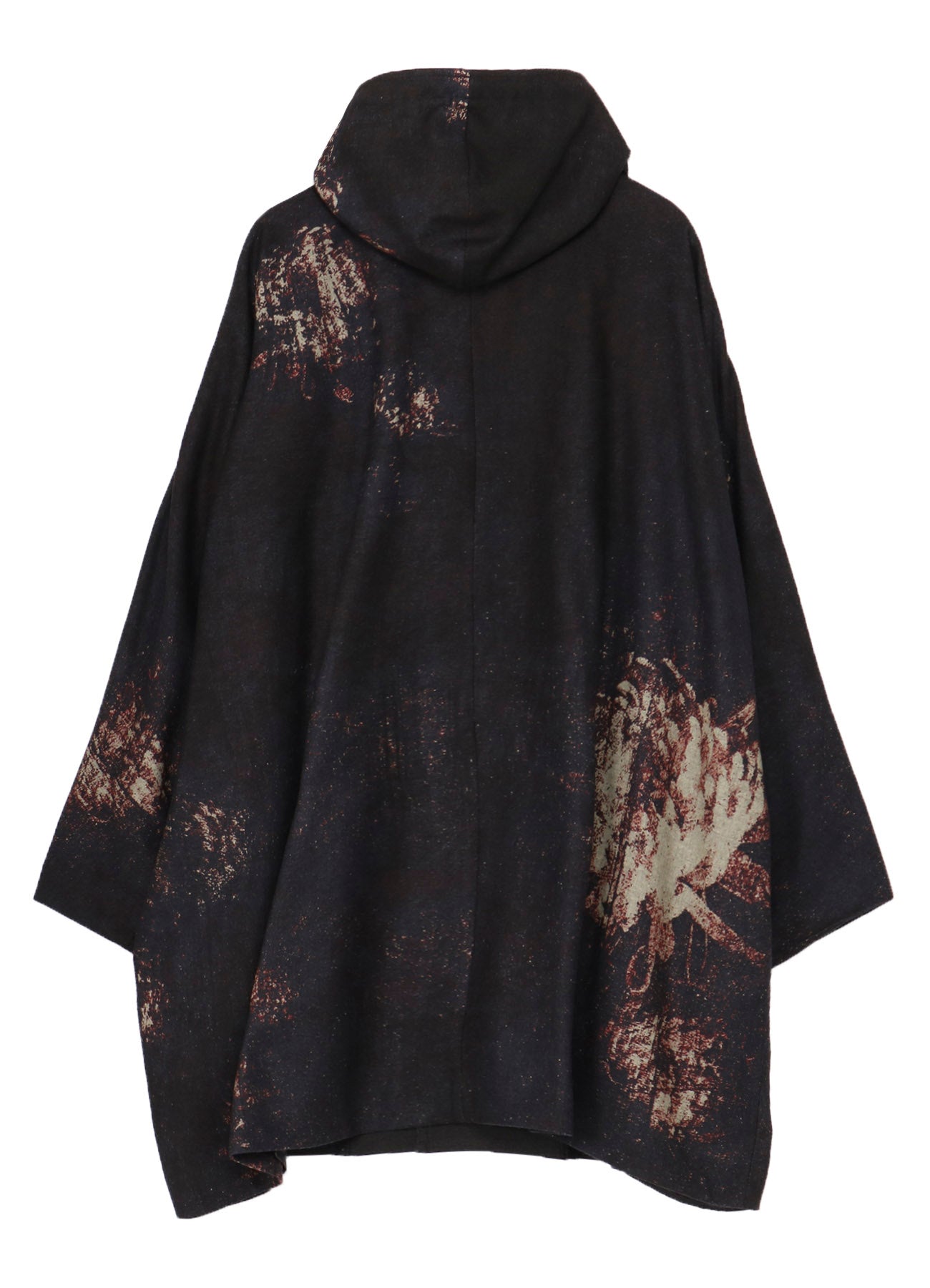 FLANNEL FLORAL PATTERN FRONT OPEN PONCHO COAT