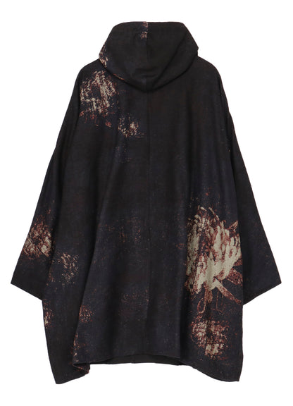 FLANNEL FLORAL PATTERN FRONT OPEN PONCHO COAT