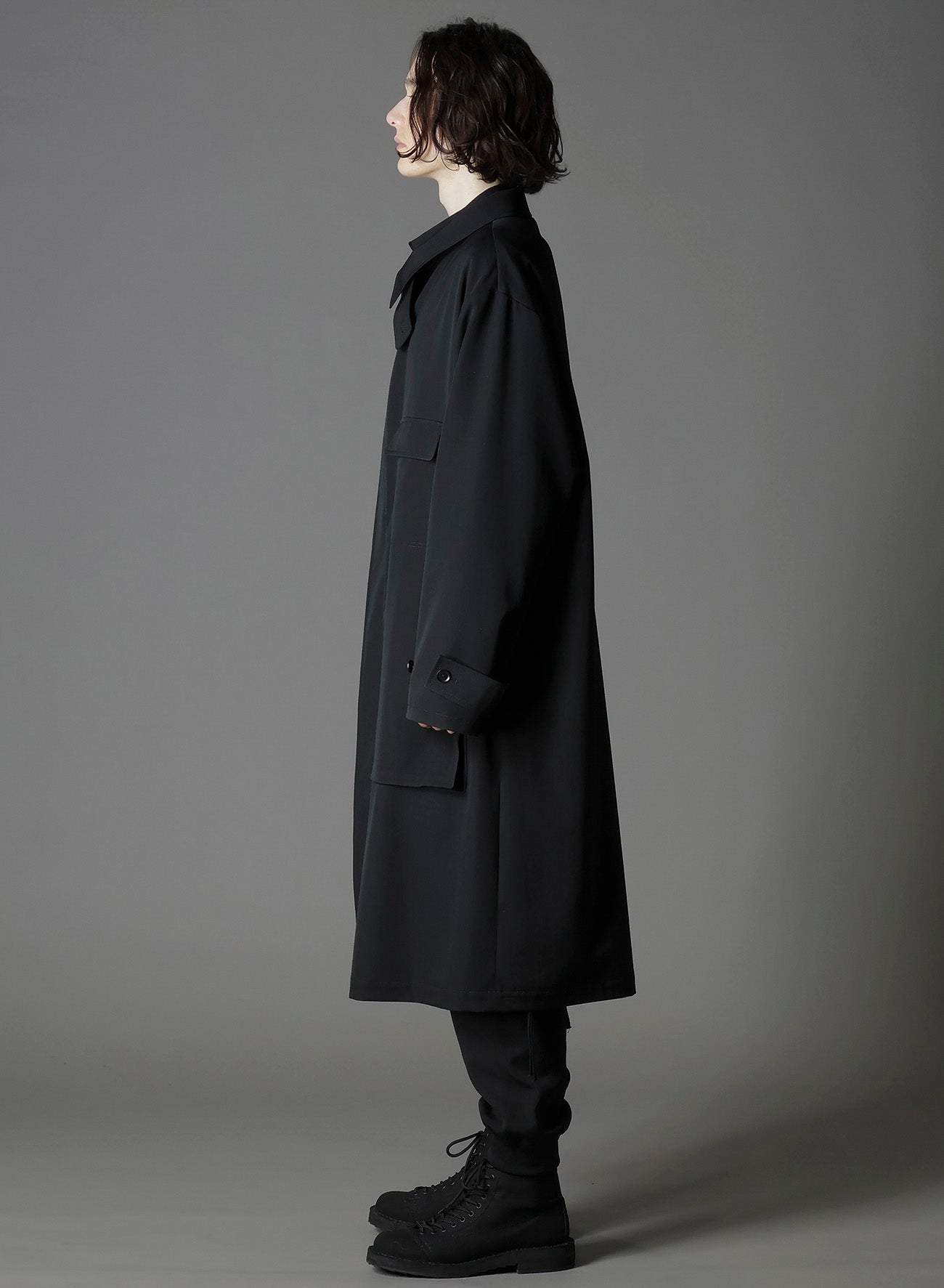 W/GABARDINE OUT POCKET LONG COAT