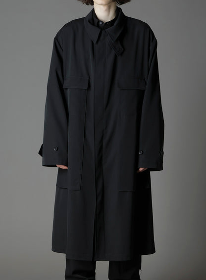 W/GABARDINE OUT POCKET LONG COAT