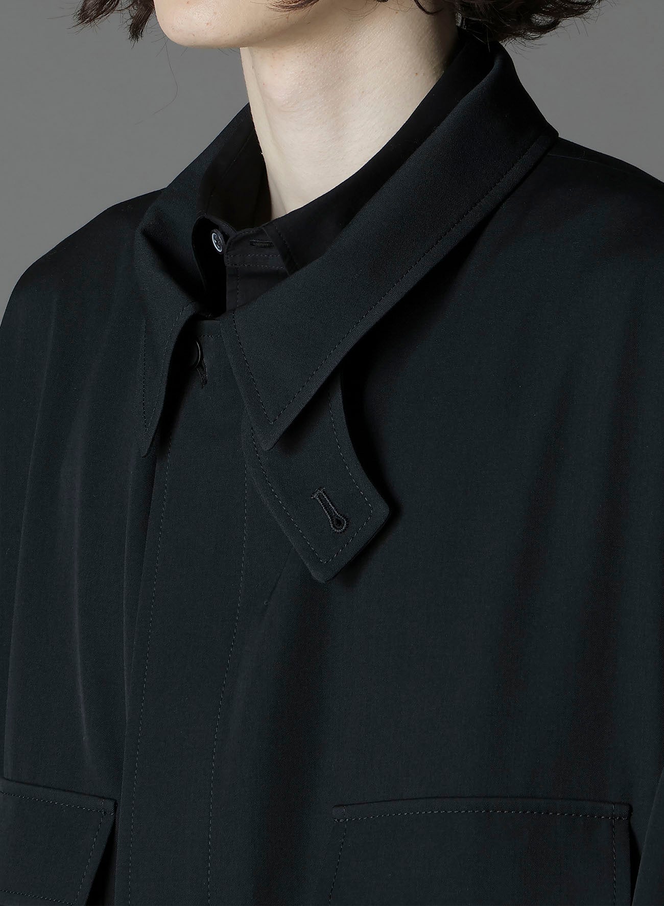 W/GABARDINE OUT POCKET LONG COAT