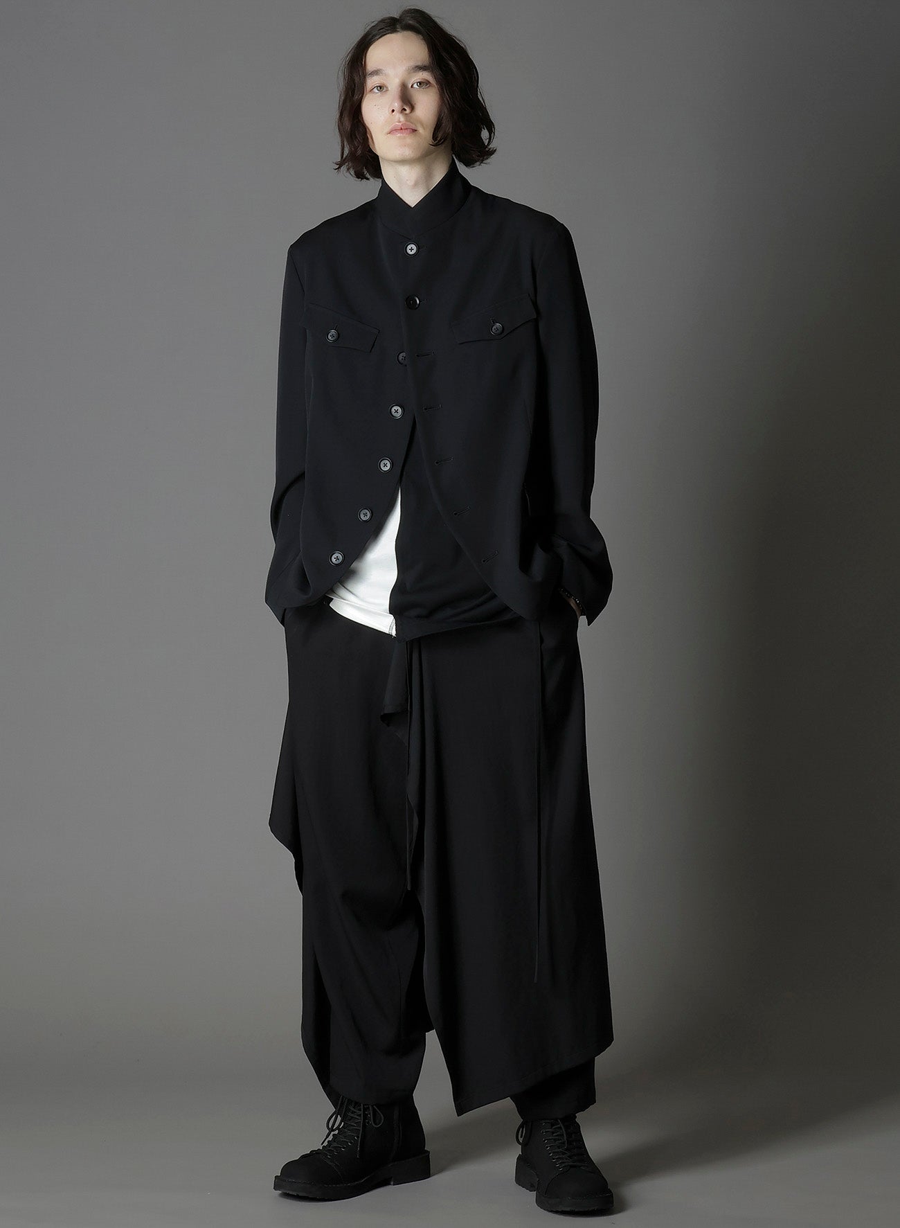 WOOL GABARDINE MEN STAND COLLAR JACKET
