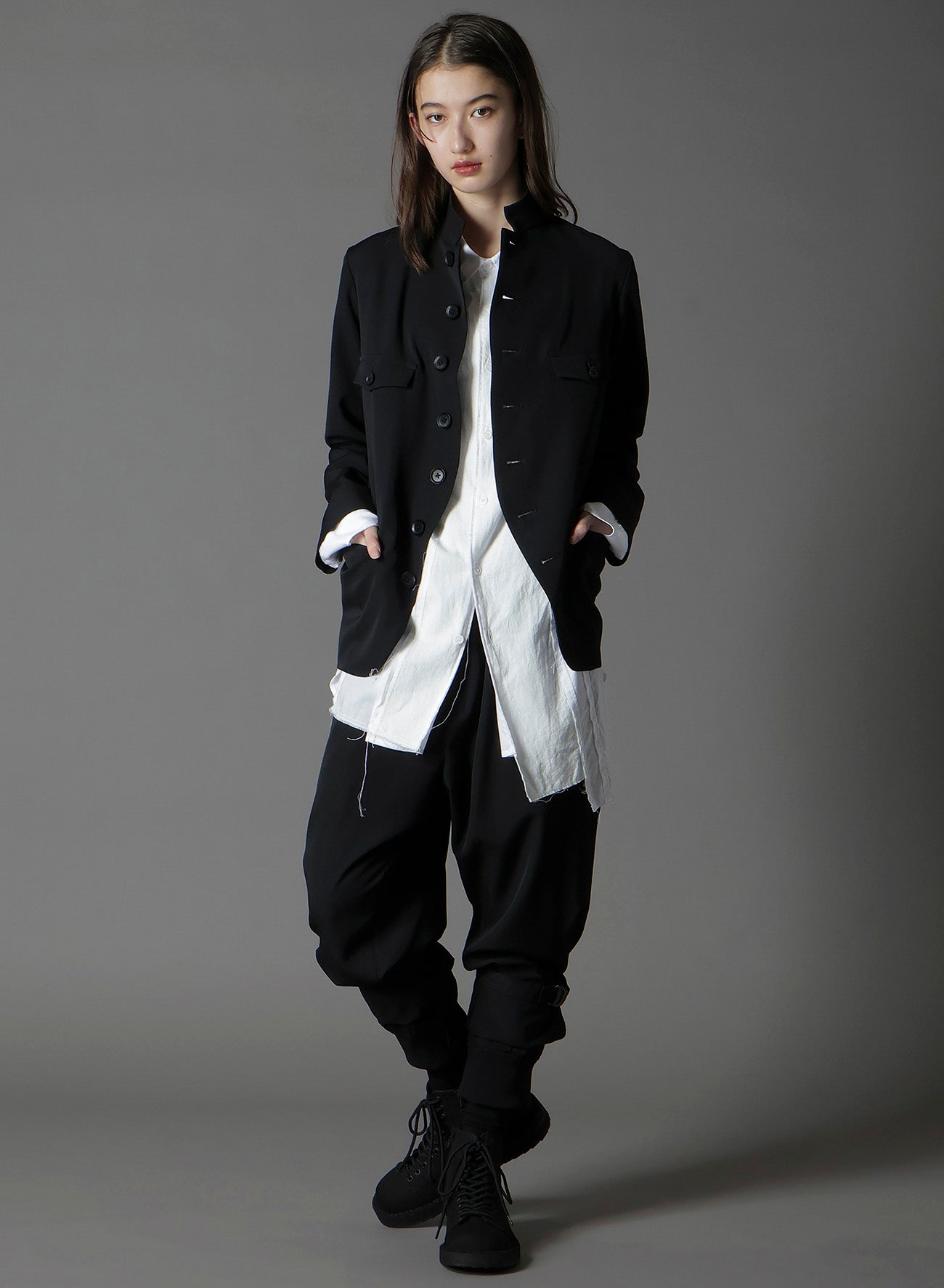 WOOL GABARDINE LADY STAND COLLAR JACKET
