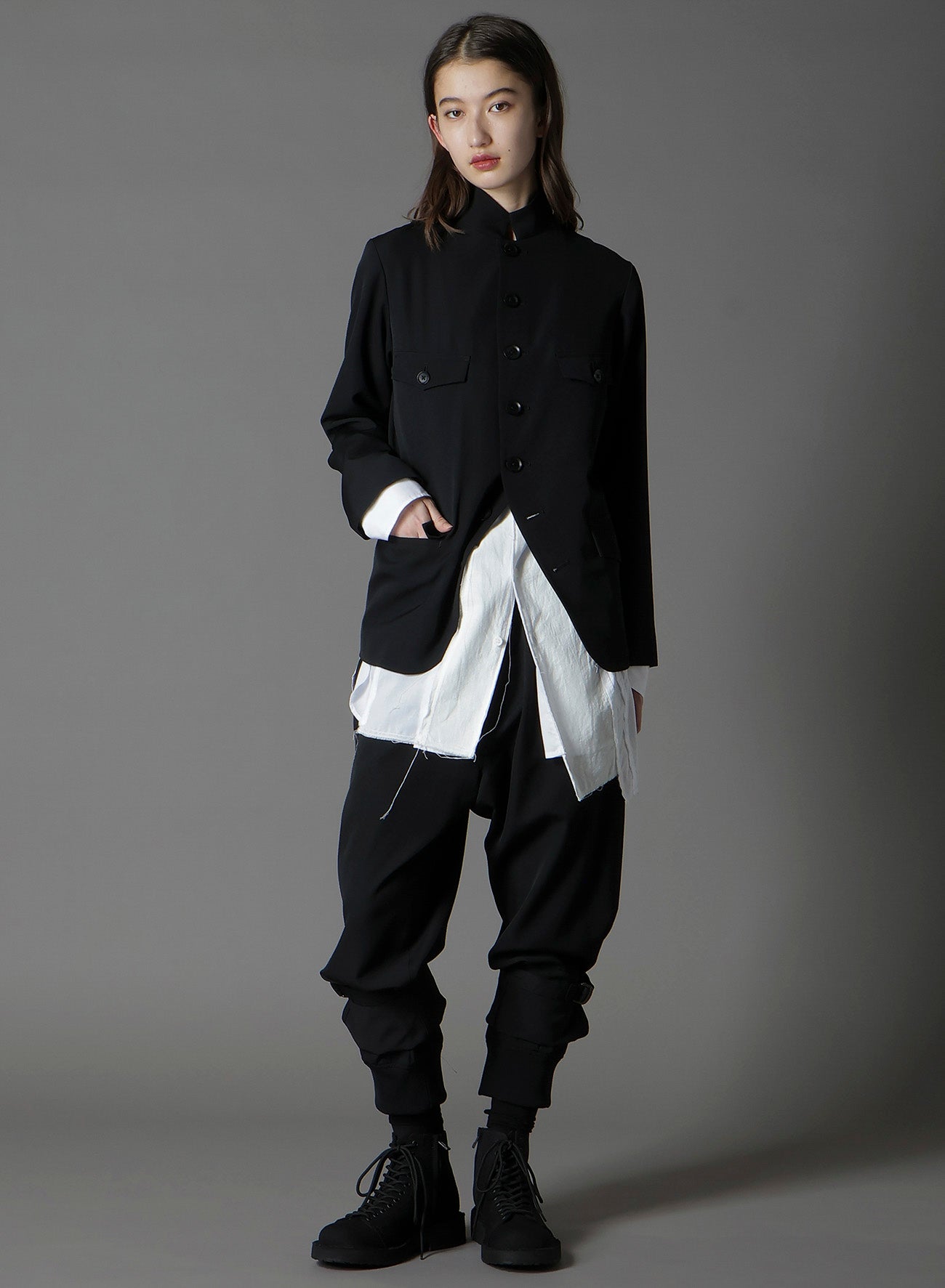 WOOL GABARDINE LADY STAND COLLAR JACKET