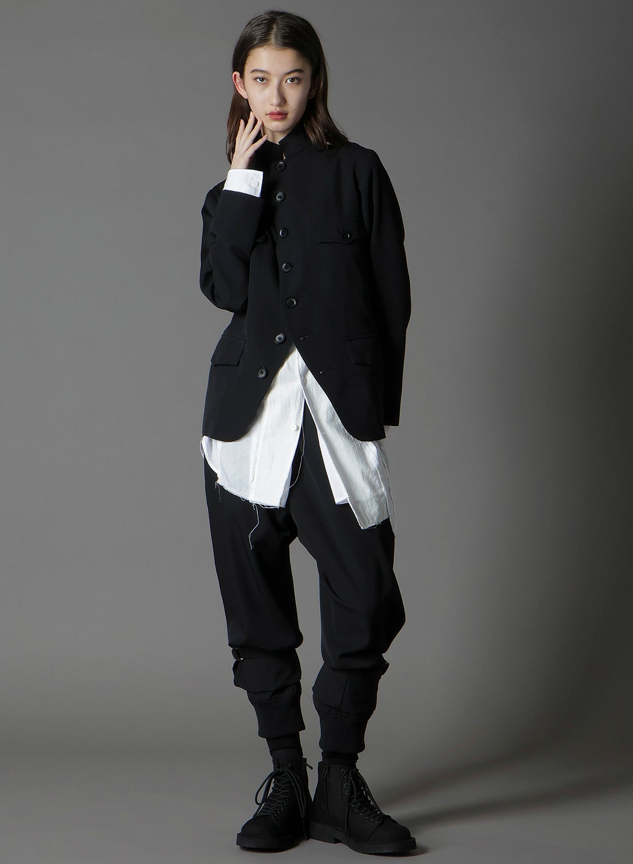WOOL GABARDINE LADY STAND COLLAR JACKET